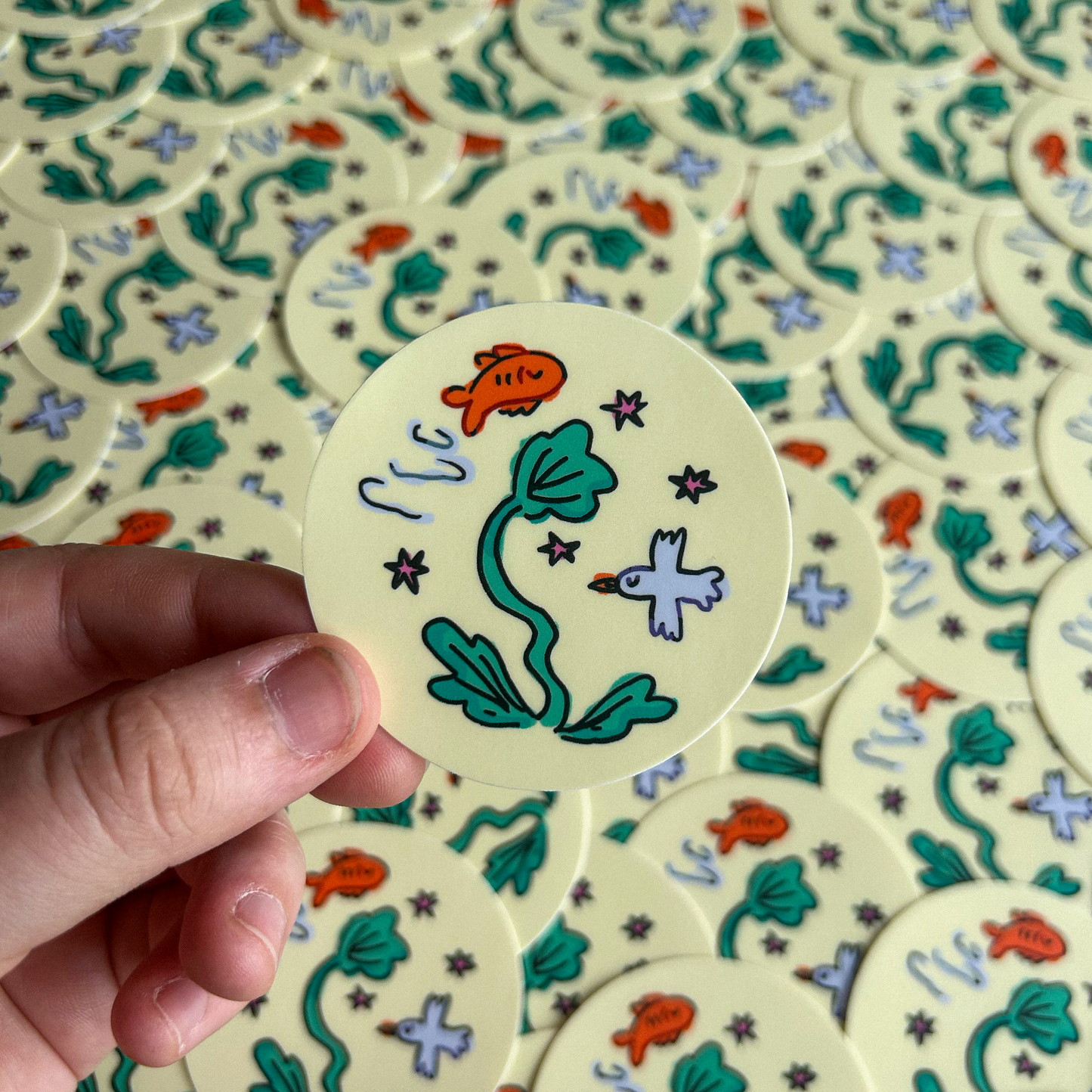 bird and fish sticker