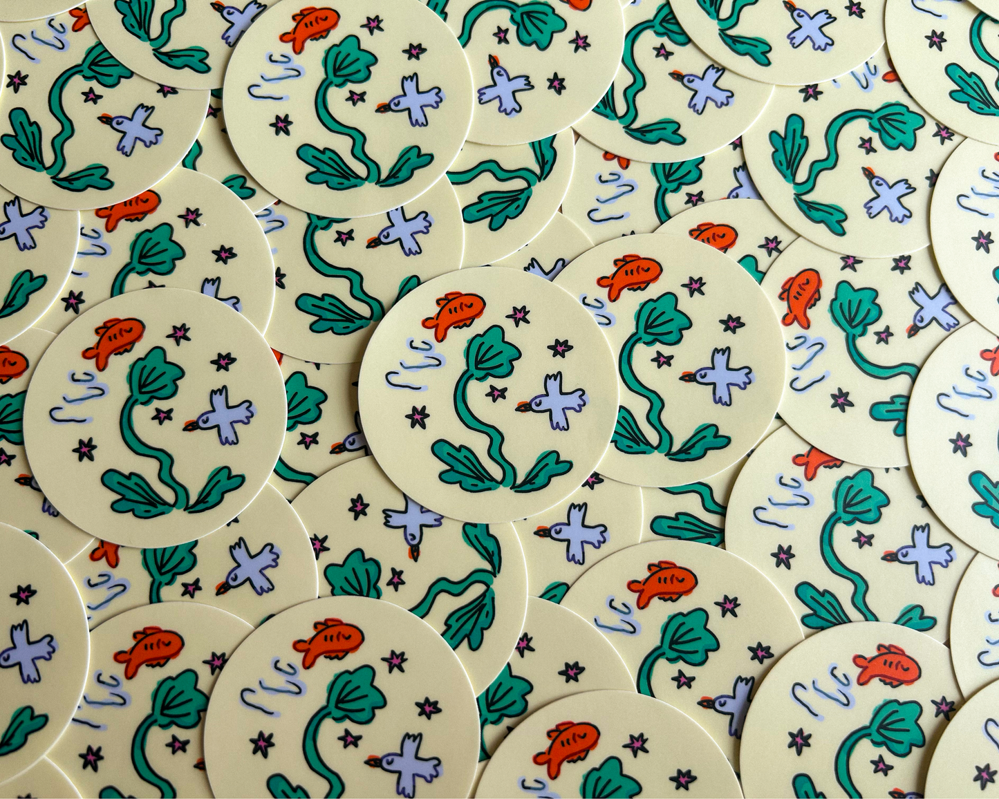 bird and fish sticker