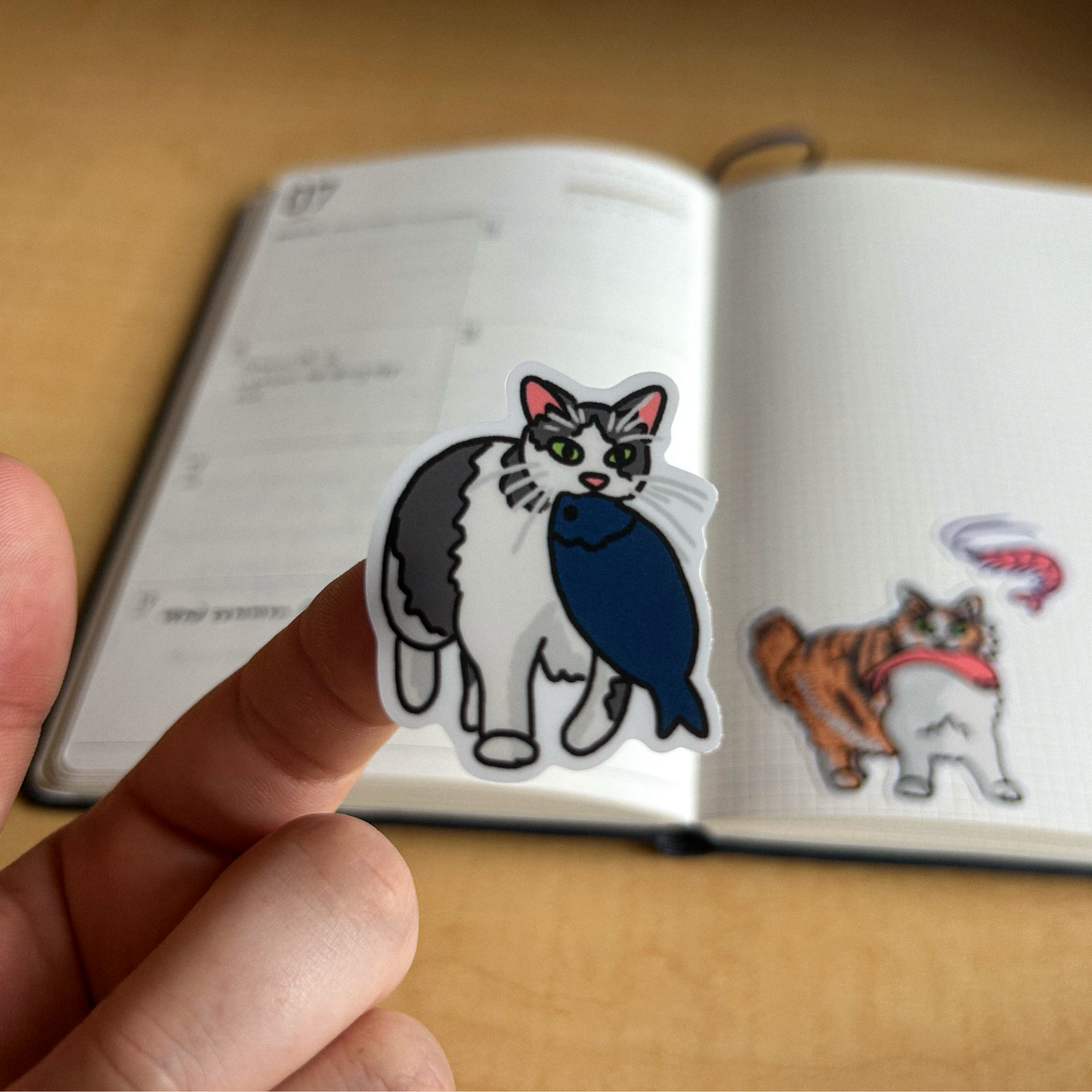 cats stealing fish sticker sheet