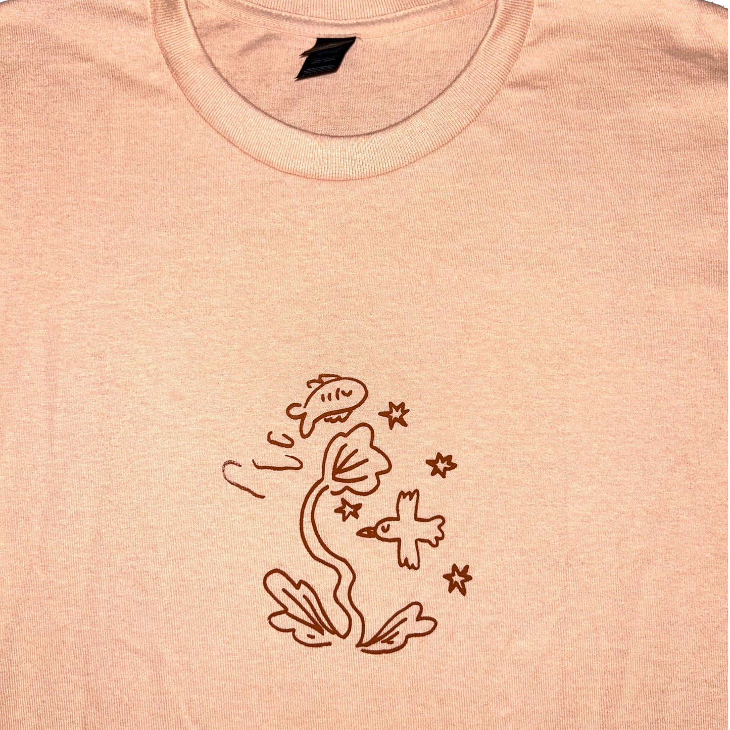 bird and fish peach short sleeve t-shirt - large