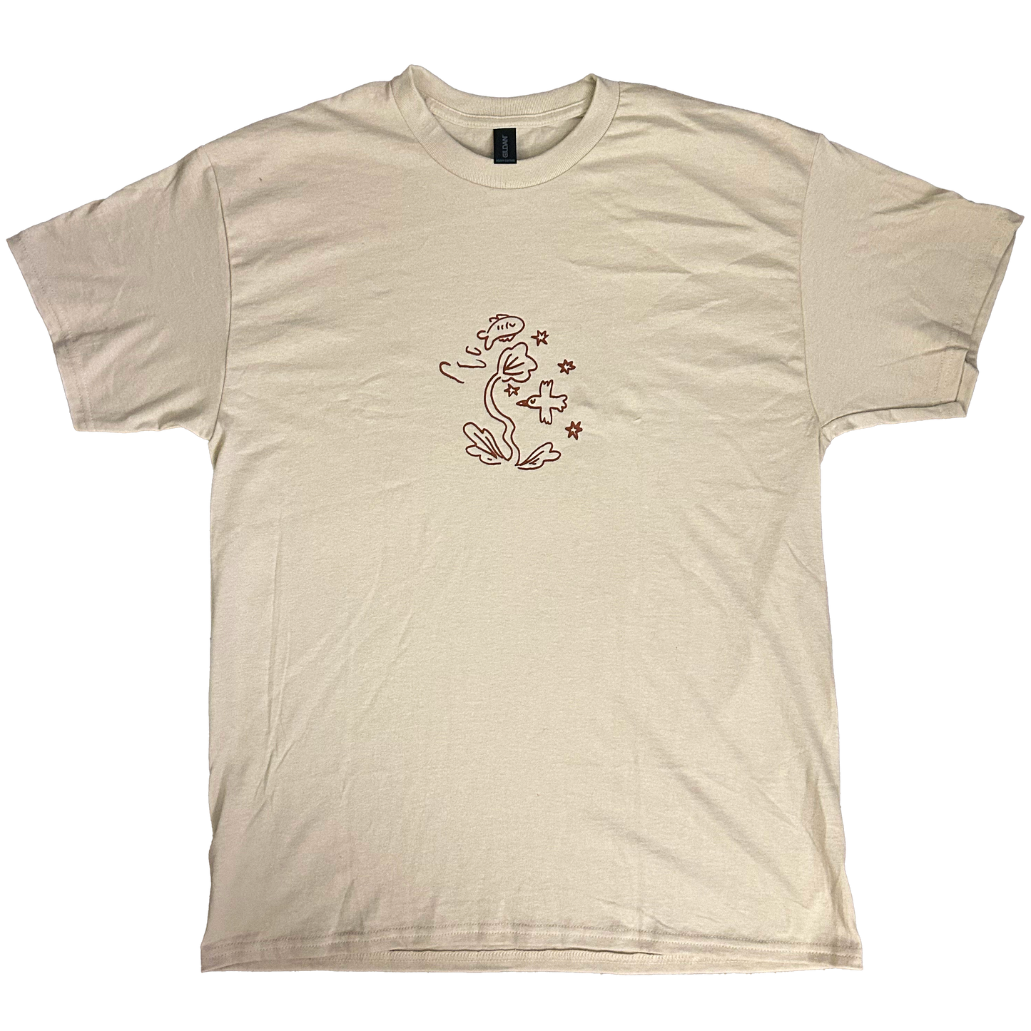 bird and fish beige short sleeve t-shirt - large