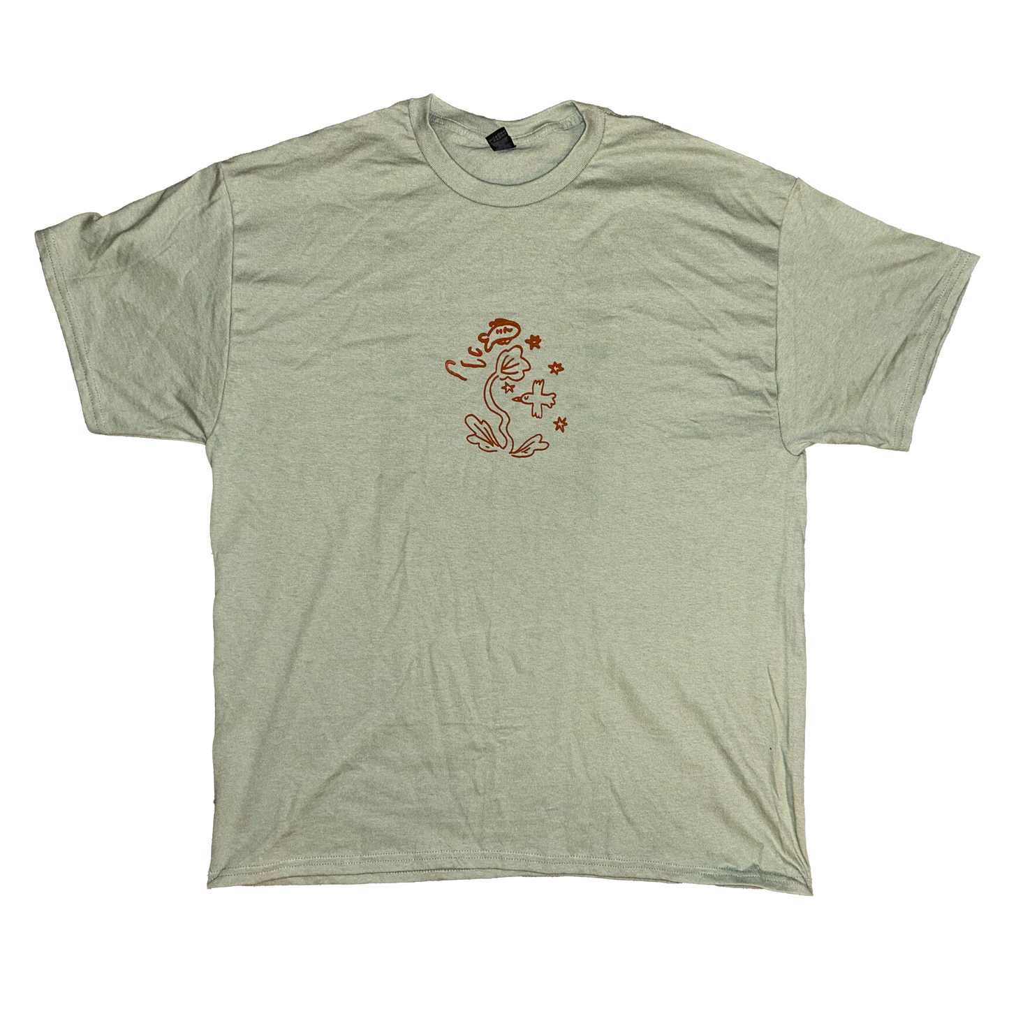 bird and fish sage green short sleeve t-shirt - large