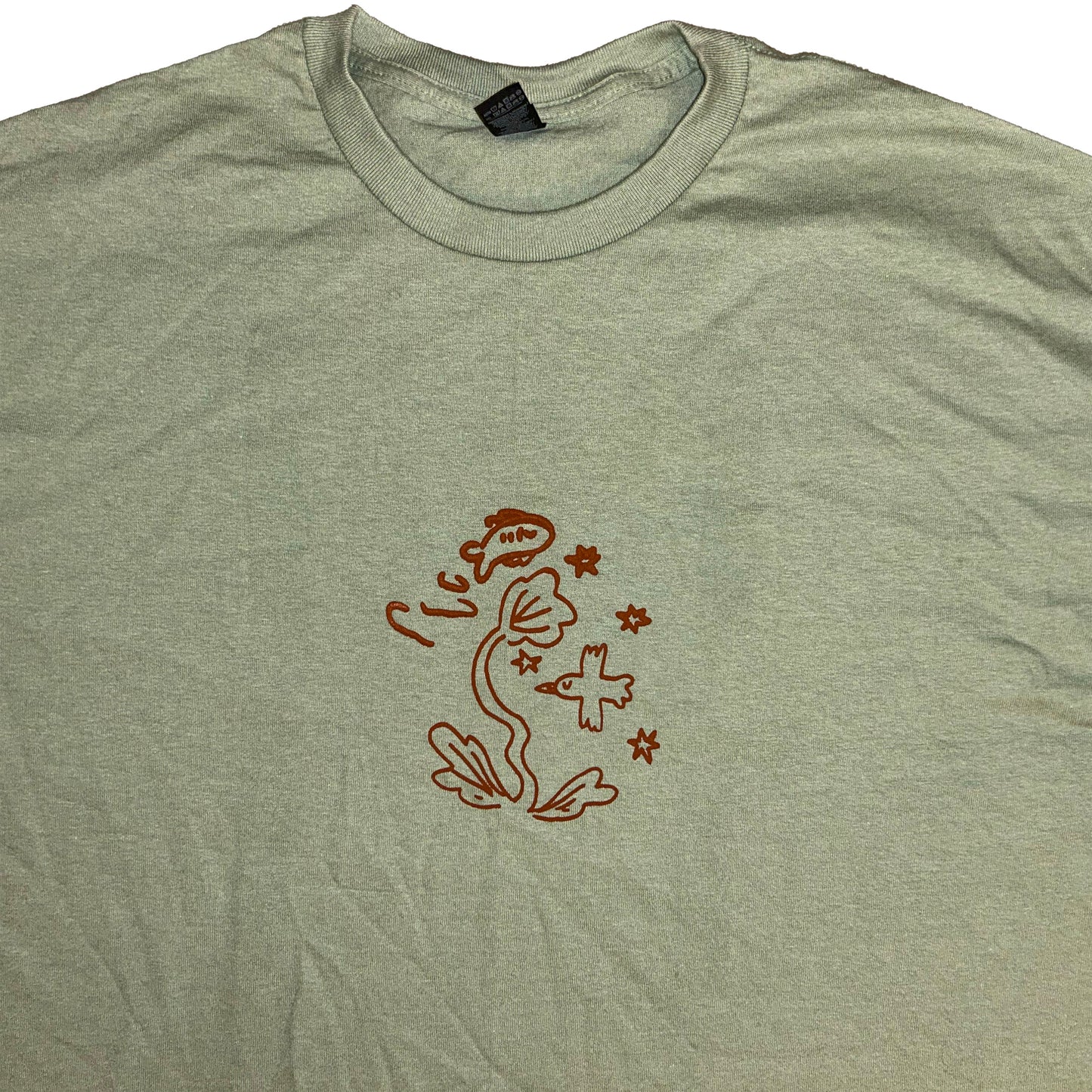 bird and fish sage green short sleeve t-shirt - large
