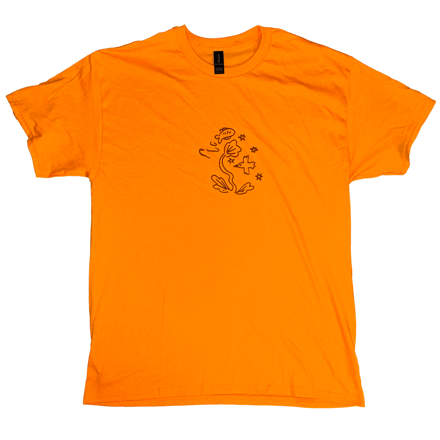 bird and fish orange short sleeve t-shirt - large