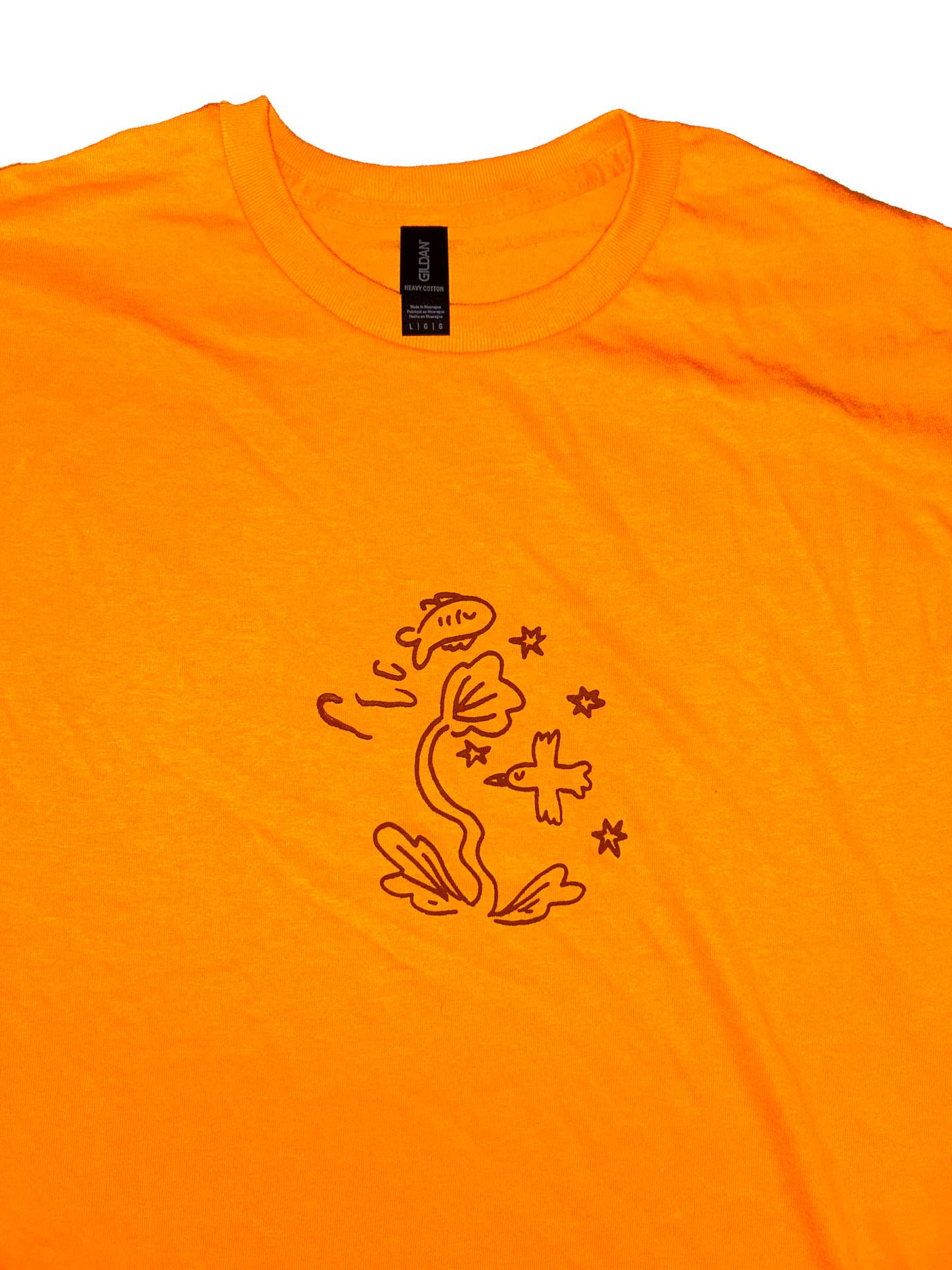 bird and fish orange short sleeve t-shirt - large
