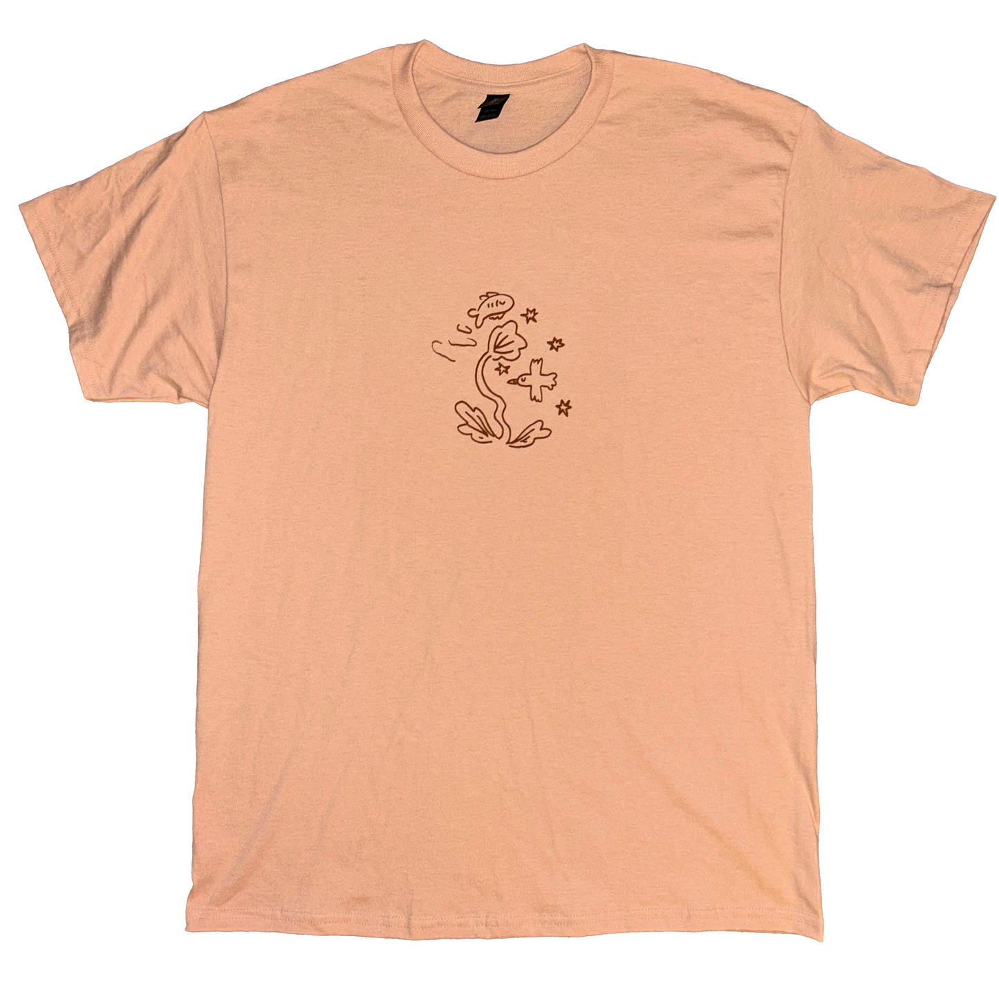 bird and fish peach short sleeve t-shirt - large